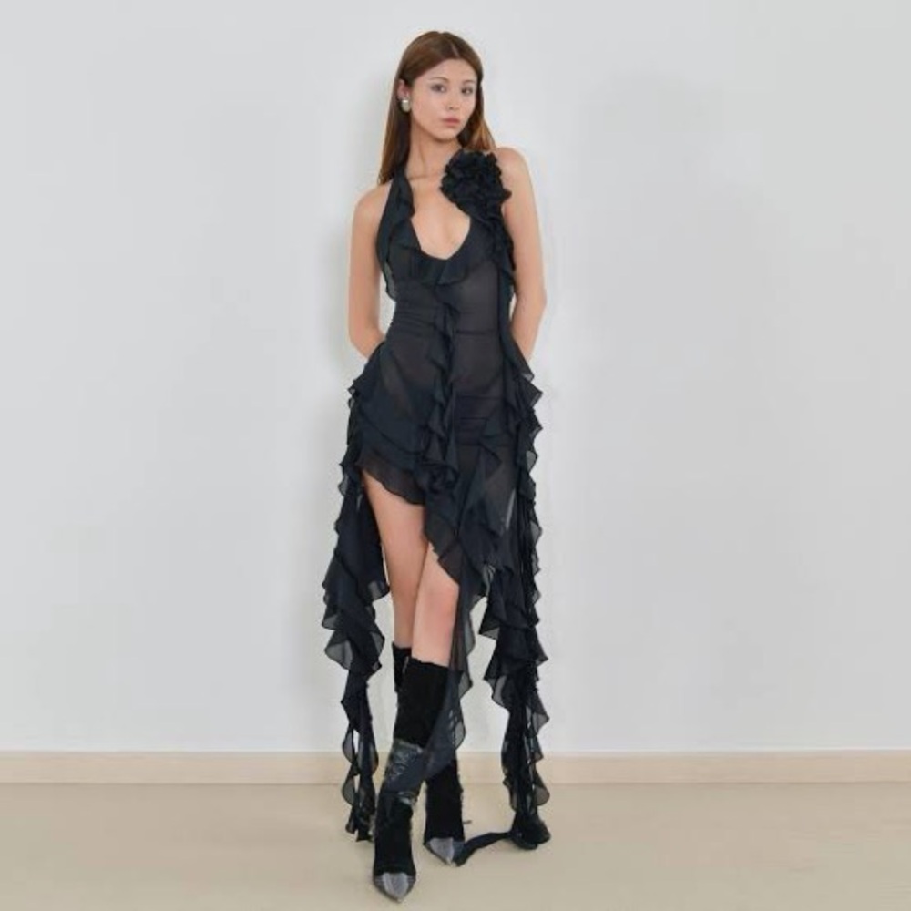 Fanci club garden of Eden Ruffled Halter High-Low Dress